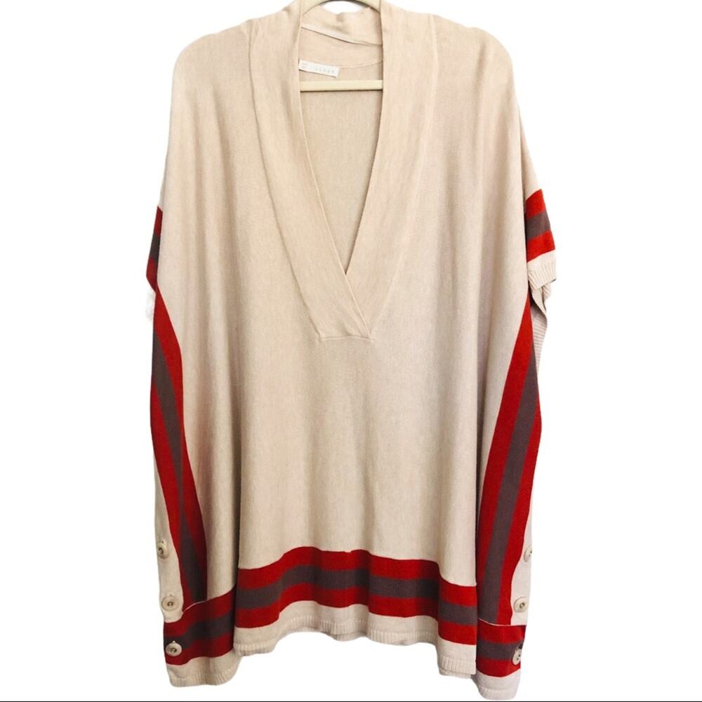Hinge tan red stripe button oversized vest tunic boho lagenlook sweater XS